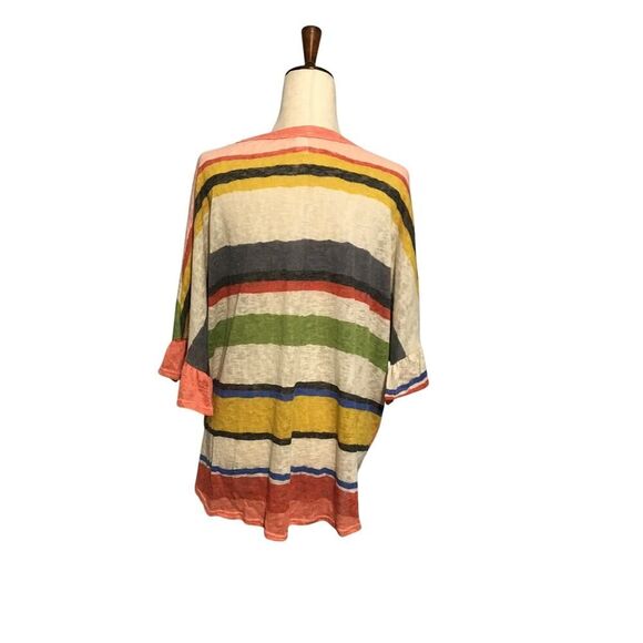 CY Fashions Oversized Striped Tie Front Top LG - Picture 4 of 6